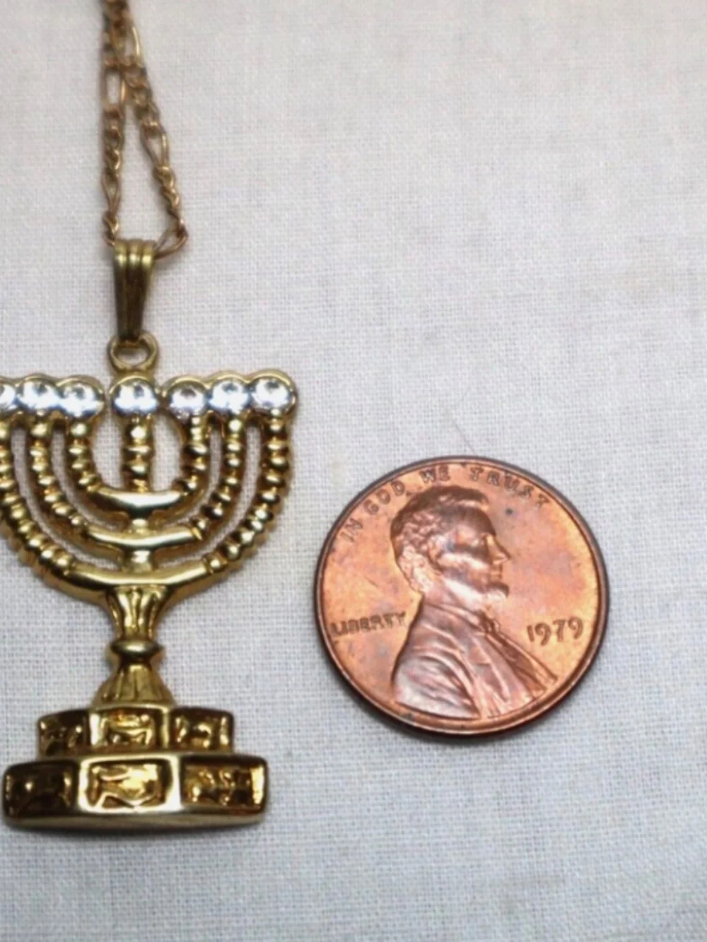 Gold Plated Sterling Silver 925 Judaica Menorah CZ Stone Necklace Hannukah